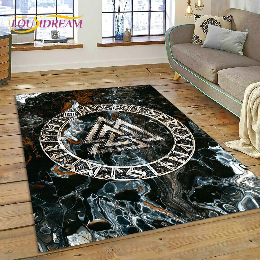 3D Nordic Viking Mythology Symbols Odin Cartoon Area Rug Large,Carpet for Home Living Room Sofa Doormat Decor,Non-slip Floor Mat