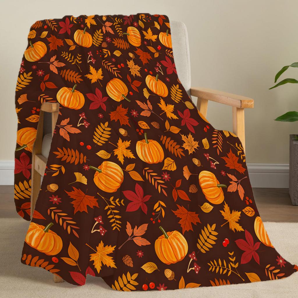 Fall Thanksgiving Throw Blanket Maple Leaf Pumpkin Flannel Print Blanket Super Soft Cozy Nap Blanket Perfect Home Gift for Her