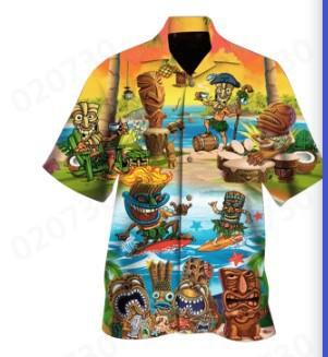 Hawaiian shirt new men's large size 1D printing fashion casual and comfortable Cuban collar button-down cardigan