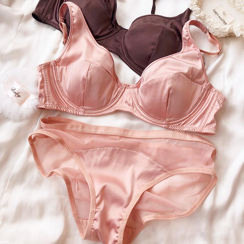 Женское нижнее белье Ice Silk Comfort, сексуальный бюстгальтер Push Up с маленькой грудью, съемная подкладка, тонкие чашки, бюстгальтер, нижнее белье, комплект трусиков