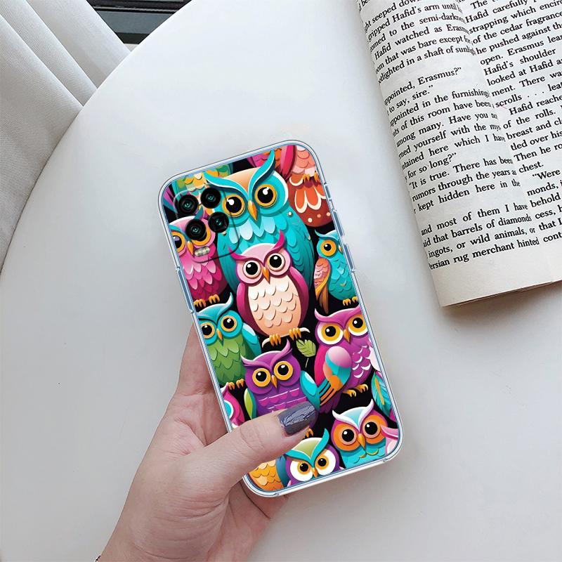 RP13 Cartoon Art Owl Transparent Phone Case for Motorola Moto Edge 20 30 40 50 S30 Fusion Ultra Pro Neo Lite + G200 G23