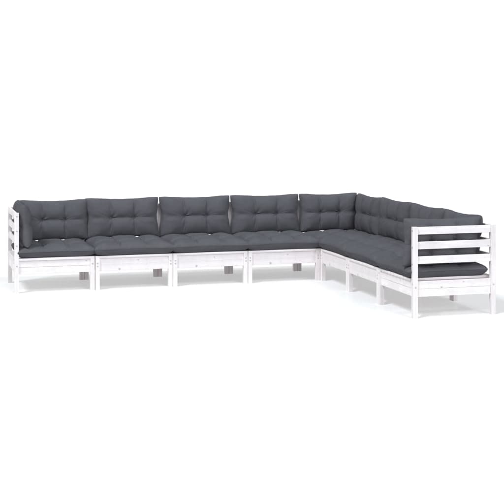 8 piece Garden Lounge Set with Cushions White Pine Solid Wood