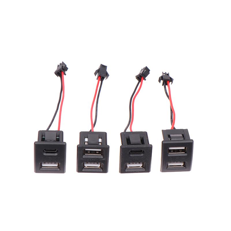 1Pc Black Double-Layer Usb Female Base Type-C Charging Socket Power Socket With Cable Connector Usb Charger Port Data Interface