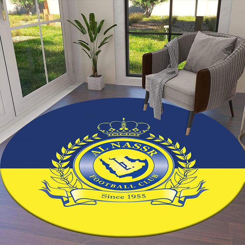 Al-Nassr FC Round Area Rug,Carpet Rug for Living Room Bedroom Sofa Playroom Decor,Non-slip Floor Mat