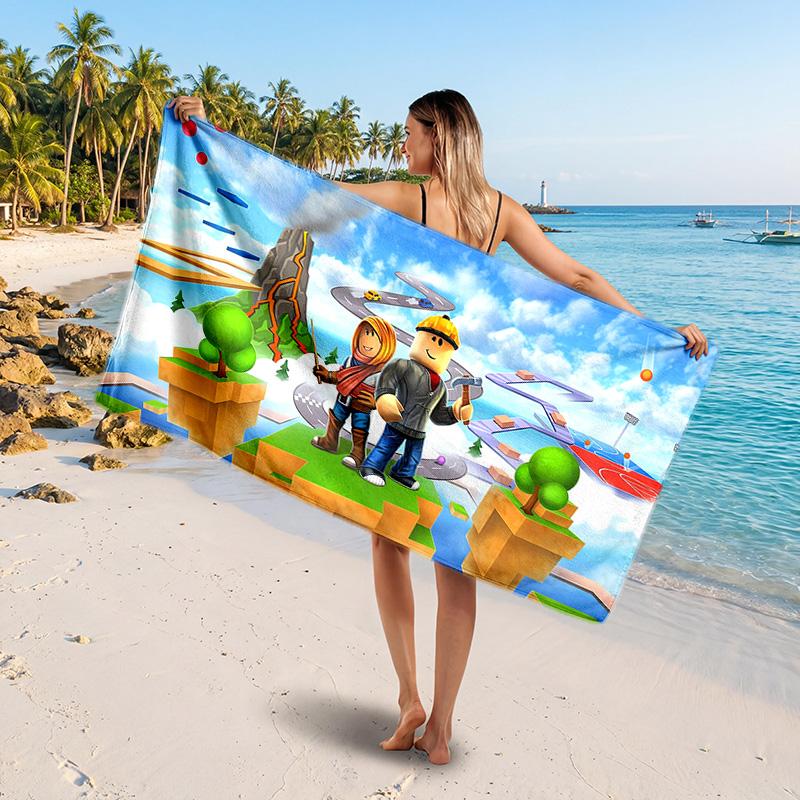 Roblox Printed Swim Towel, Portable Water Absorbent Towel for Beach Camping Daily Bathroom Use