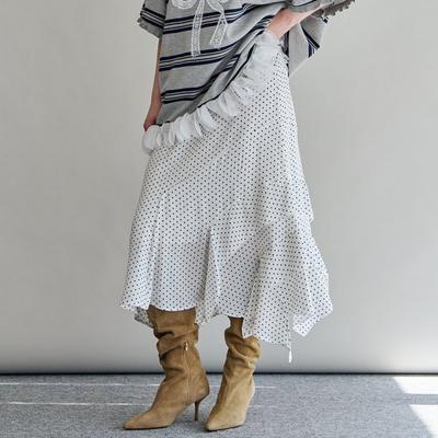 Unbalanced Ruffle Dot Flare Long Skirt Zf06qs001na