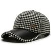 Coffee Streetwear Adjustable Pu Leather Brim Korean Style Hat Houndstooth Baseball Cap Face Cap