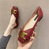 Fashion Women's Single Shoes 2025 New Shallow Metal Buckle Large Size Flat Shoes Square Toe Work Shoes Woven Pattern Shoes