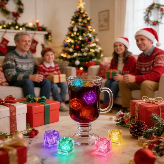 12 шт. Светодиодные светящиеся кубики льда, меняющие цвет при контакте с жидкостью, многоцветные, 7-цветные светодиодные кубики льда, пищевой класс, для вечеринок, свадеб, баров, подсветка для напитков