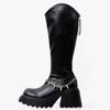 Chain High Heels Women Knee High Boots Fad Platform Leather Shoes Brand Designer Chunky Shoes Winter 2025 Trend Goth Botas Mujer