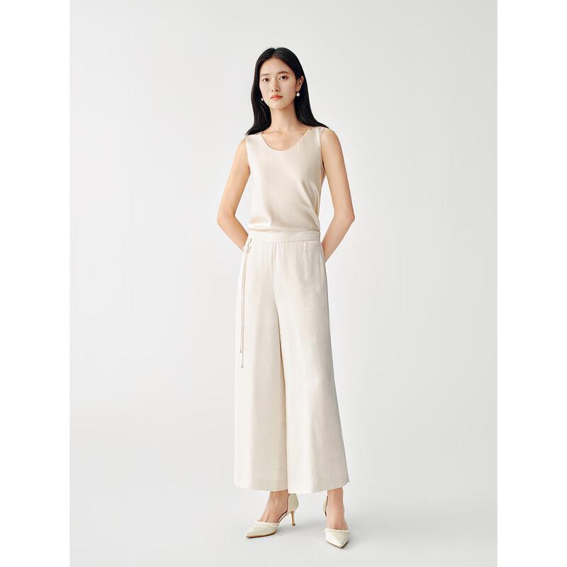 JUZUI Women's Jacquard Disc-Button 9/10 Wide-Leg Pants