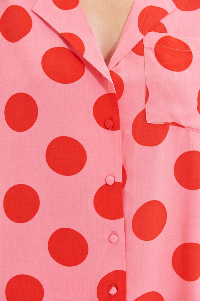 Women's Fashion Fuchsia Polka Dot Viscose Woven Pajama Set