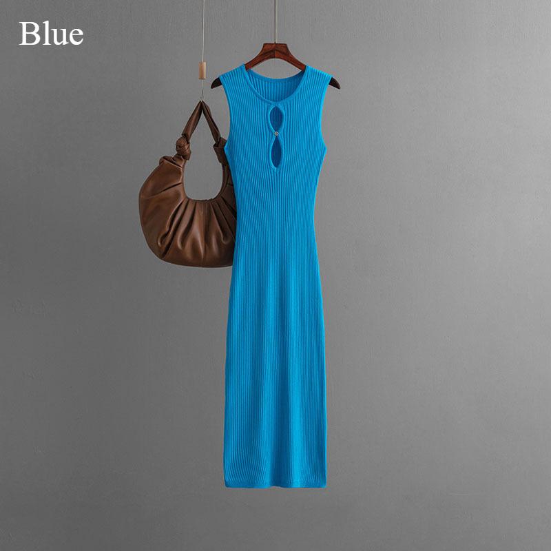 New Vintage Dress Senior Ice Silk Sleeveless Round Neck Slim Knit Mid-length Summer Sexy Base Dress