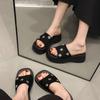 Slippers Women's Summer Outer Wear 2025 Summer High-heeled Muffin Heightening Summer Sandals Platform Women's Shoes Black Cool Slippers