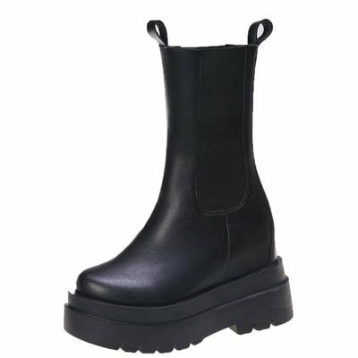 Модные женские сапоги на высоком каблуке 10,5 см, до середины голени, кожаные массивные туфли, осенне-зимние женские ботинки челси, кроссовки на платформе, Botas