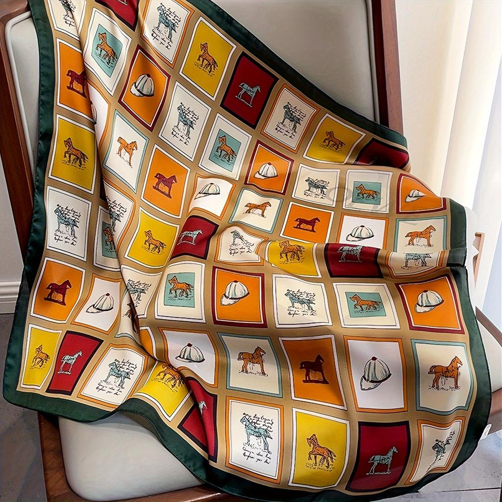 27,55-дюймовый квадратный шарф с принтом лошади, имитация шелкового шейного платка, стильный солнцезащитный платок для женщин