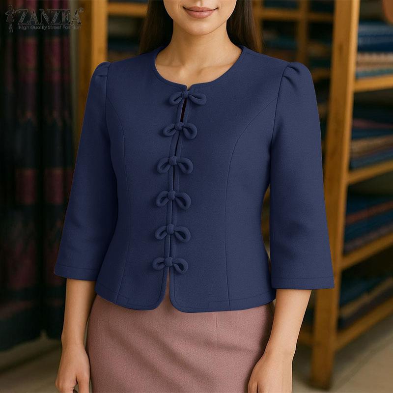 ZANZEA Женская повседневная блузка свободного кроя с круглым вырезом и рукавом 3/4