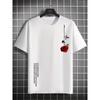 Men's Summer Loose Size 100% Cotton Rose Print Casual Slim Fit Round Neck Short Sleeve T-shirt Top