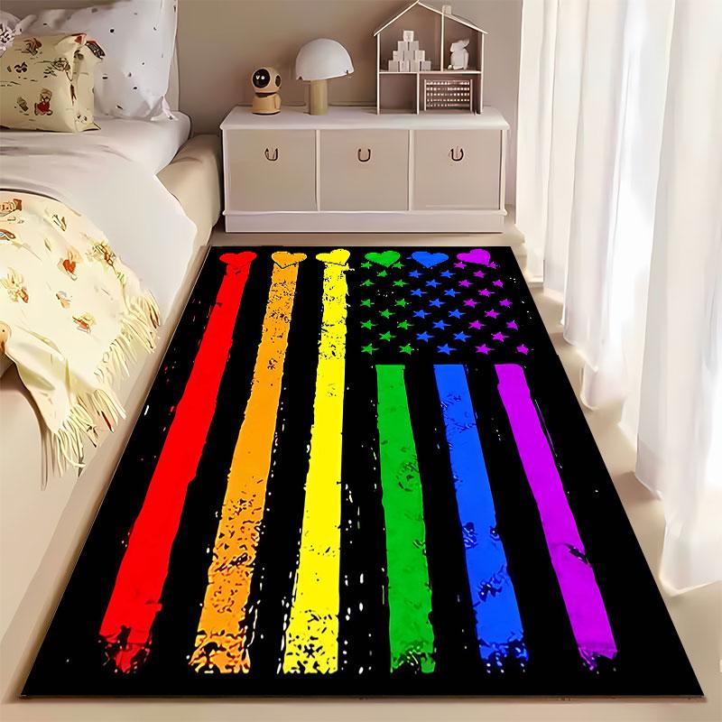 Rainbow Flag with Hearts and Stars suitable as a non-slip mat for the living room or bedroom sofa