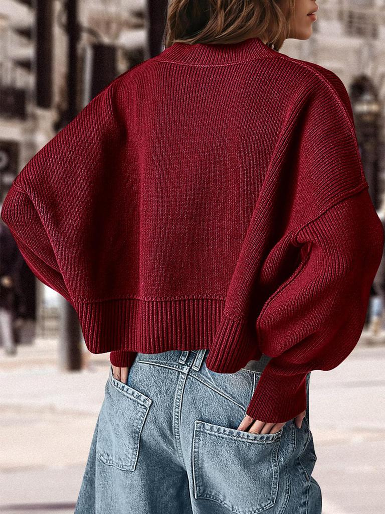 Fashion Solid Color Loose Pullover Round Neck Long Sleeve Knitted Sweater Women