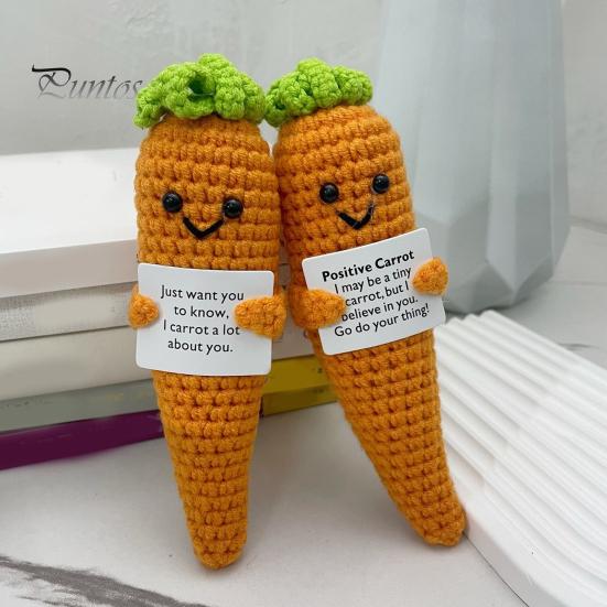 Positive Carrot Doll 1/2Pcs Crocheted Vegetable with Encouraging Card Emotional Support Handmade Knitting Broccoli Toy Kids Adults Gift