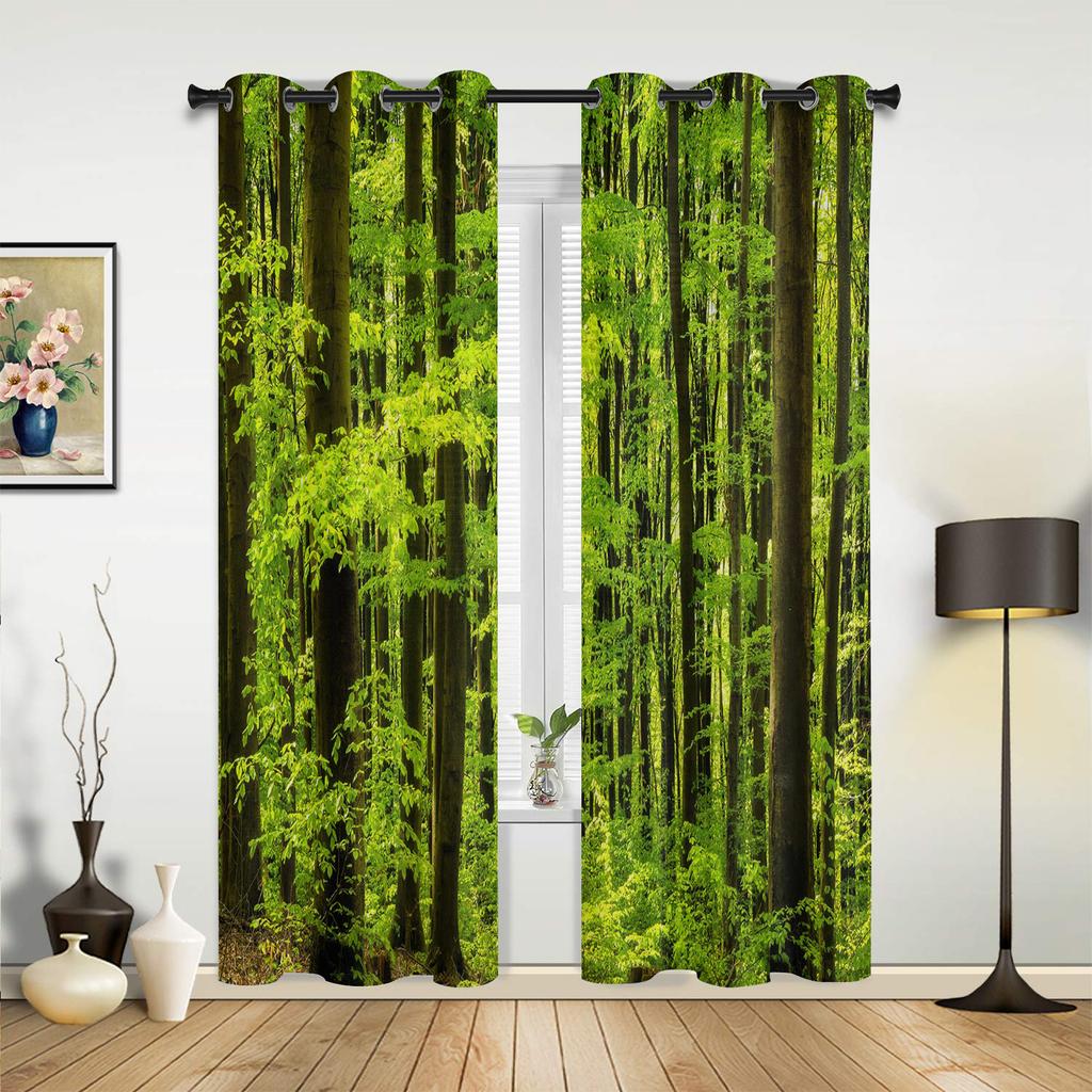 Maple Leaves Red Forest Starry Sky Window Curtains Home Decoration Living Room Curtains Kid's Room Cortinas For Kitchen Bedroom
