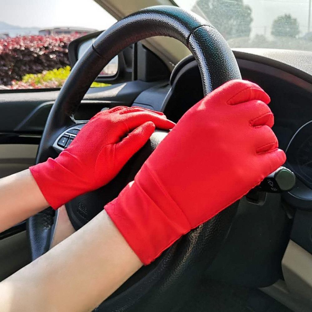 1Pair Women Thin Stretch Gloves Pure Color Driving Short Gloves Sun Protection Gloves Summer
