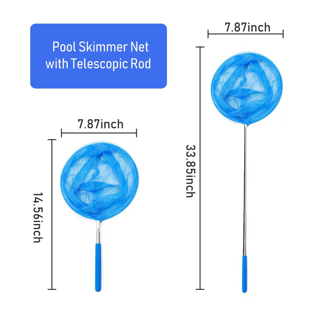 Round Pool Skimmer Net with Telescopic Rod Removal Leaf Rake Swimming Pool Ponds Fast Cleaning Tool with Heavy Duty
