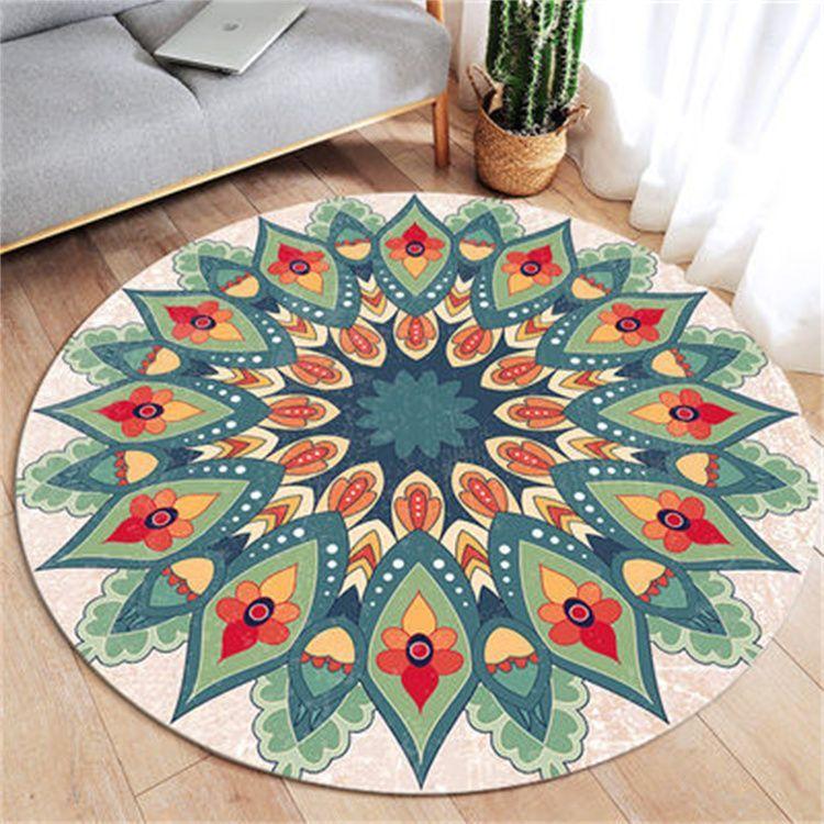 Ethnic Style Circular Carpet Bedroom Minimalist Computer Chair Circular Pad Dressing Table Bedside Dirt Resistant