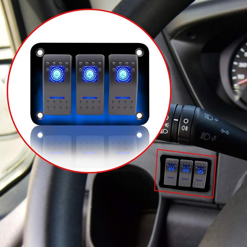 3 Gang Switch Panel Waterproof Universal Rocker Switch Panel for Car RV Vehicles Truck Boat Marine