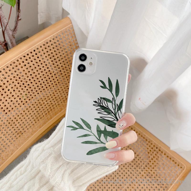 JAMULAR Cute Cactus Green Leaf Clear Phone Case For iPhone 11 12 13 Pro Max X XS XR SE2 7 8 6Plus Funny Plants Soft TPU Cover