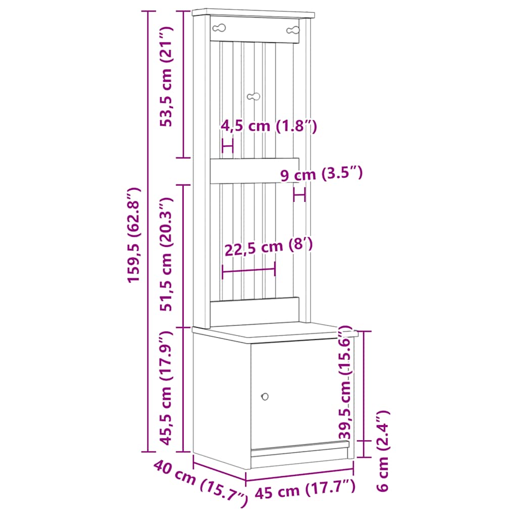 SANDNES Coat Stand White 45 x 40 x 159.5 cm Solid Pine Wood