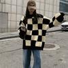 2021 New Plaid Thick Sweater Women's Autumn and Winter Design Sense Niche Tops Retro Lazy Style Lantern Sleeve Sweater