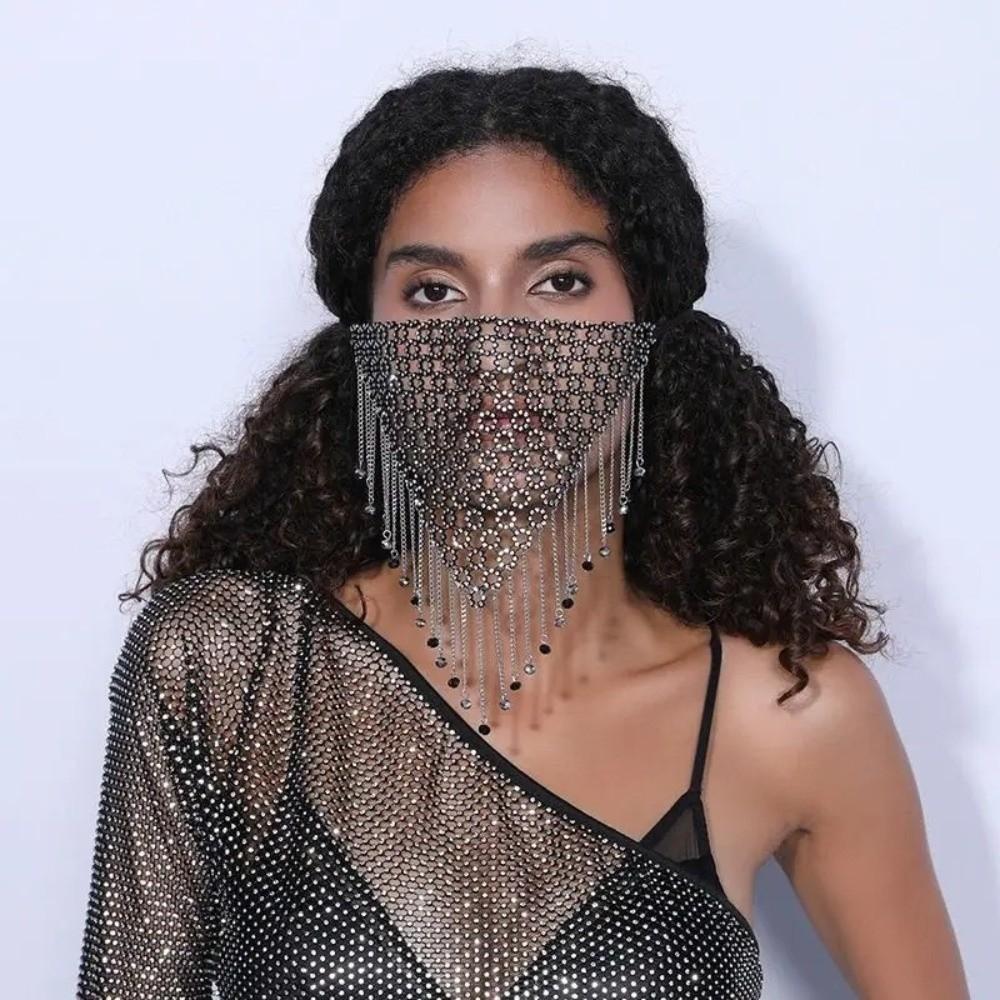Tassel Rhinestone Mask Bling Masquerade Mask Reusable Face Cover  Women