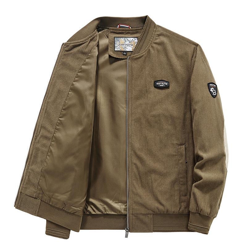 Новая вельветовая куртка мужская весенне-осенняя одежда с воротником-стойкой в стиле ретро, повседневная универсальная одежда, пальто для мужчин среднего возраста, тренд