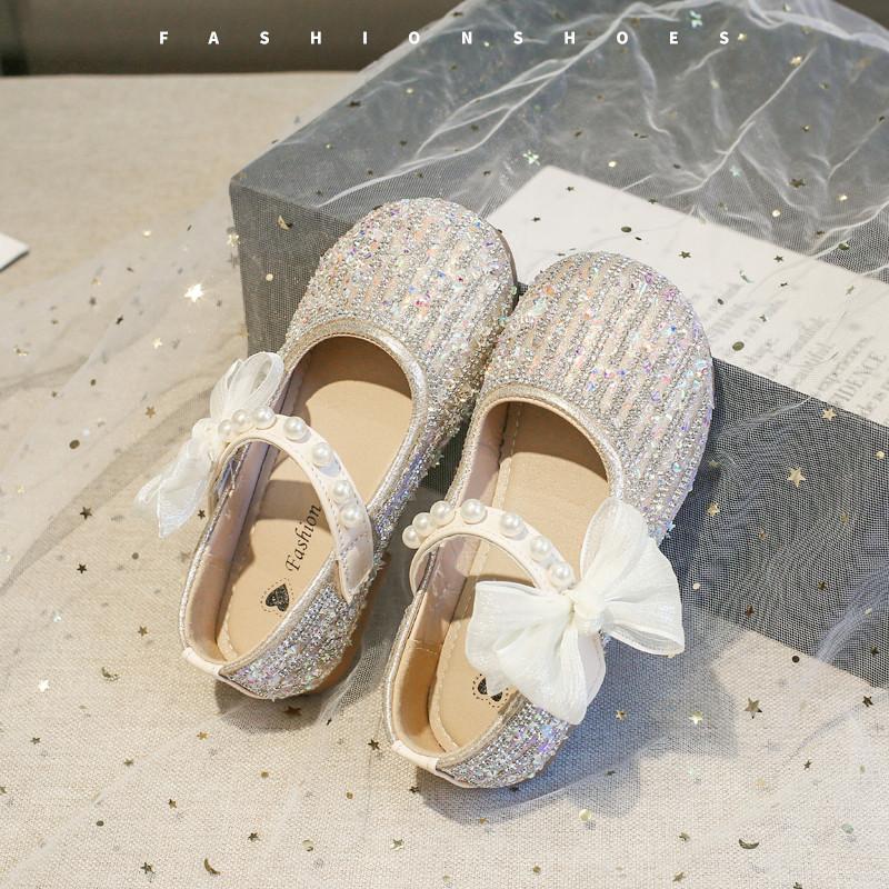 Блестящие туфли принцессы для девочек, туфли Мэри Джейн для маленьких детей, модные детские туфли с жемчугом и бантом