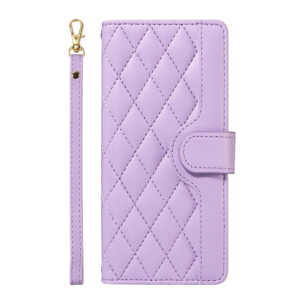 For iPhone 16 Case Wallet Quilted Leather Phone Cover with Shoulder Strap, Wrist Strap
