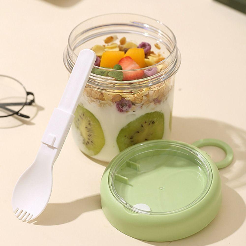 Transparent Salad Cup 2 Layer Oatmeal Cup Portable Food Storage Container Office