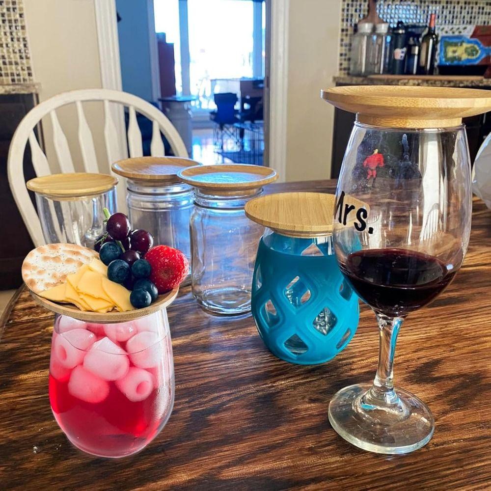 4Pcs Creative Wine Glass Topper Leakproof Wine Glass Tray Gourmet Tray Wine Glass Covers Kitchen