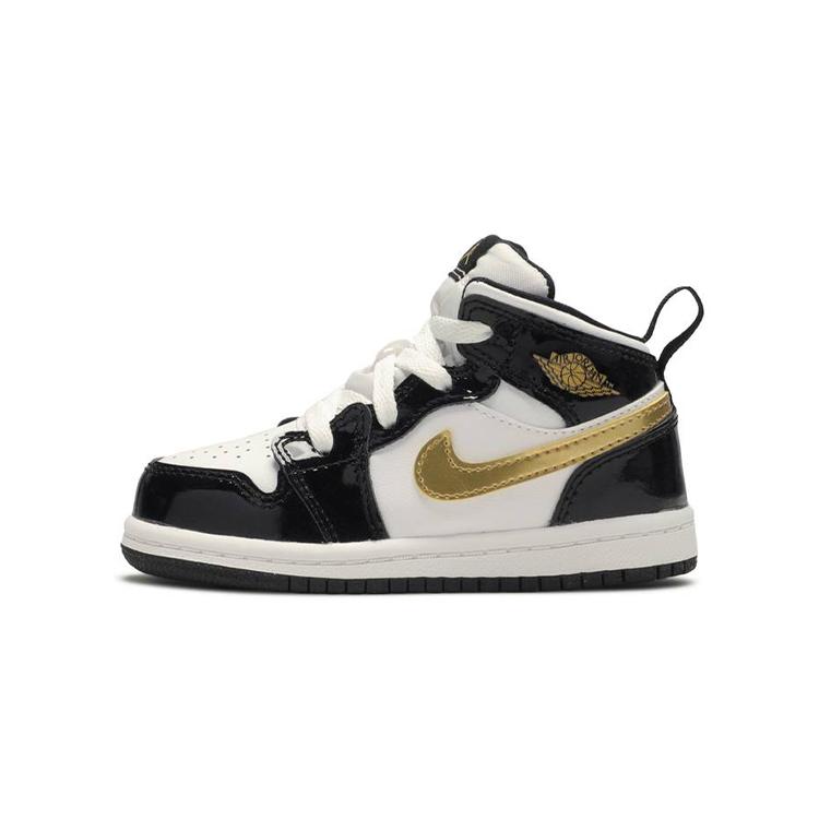 Jordan 1 Mid Patent Black White Gold TD BQ6933-007