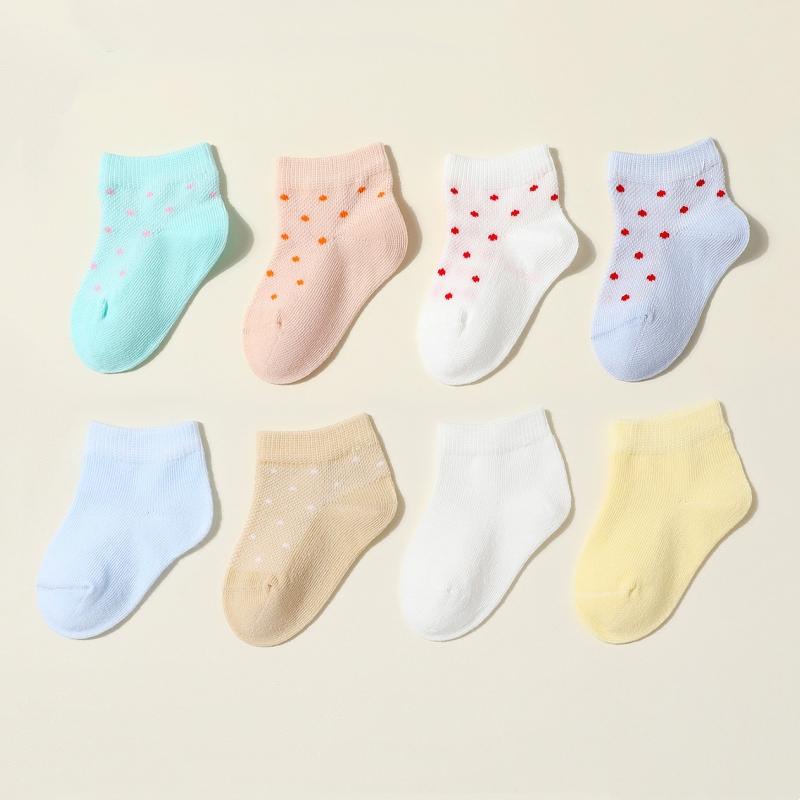 8pairs/set New Baby Socks Children's Summer Solid Color Dot Cotton Sock Kids Ankle Soft Socks