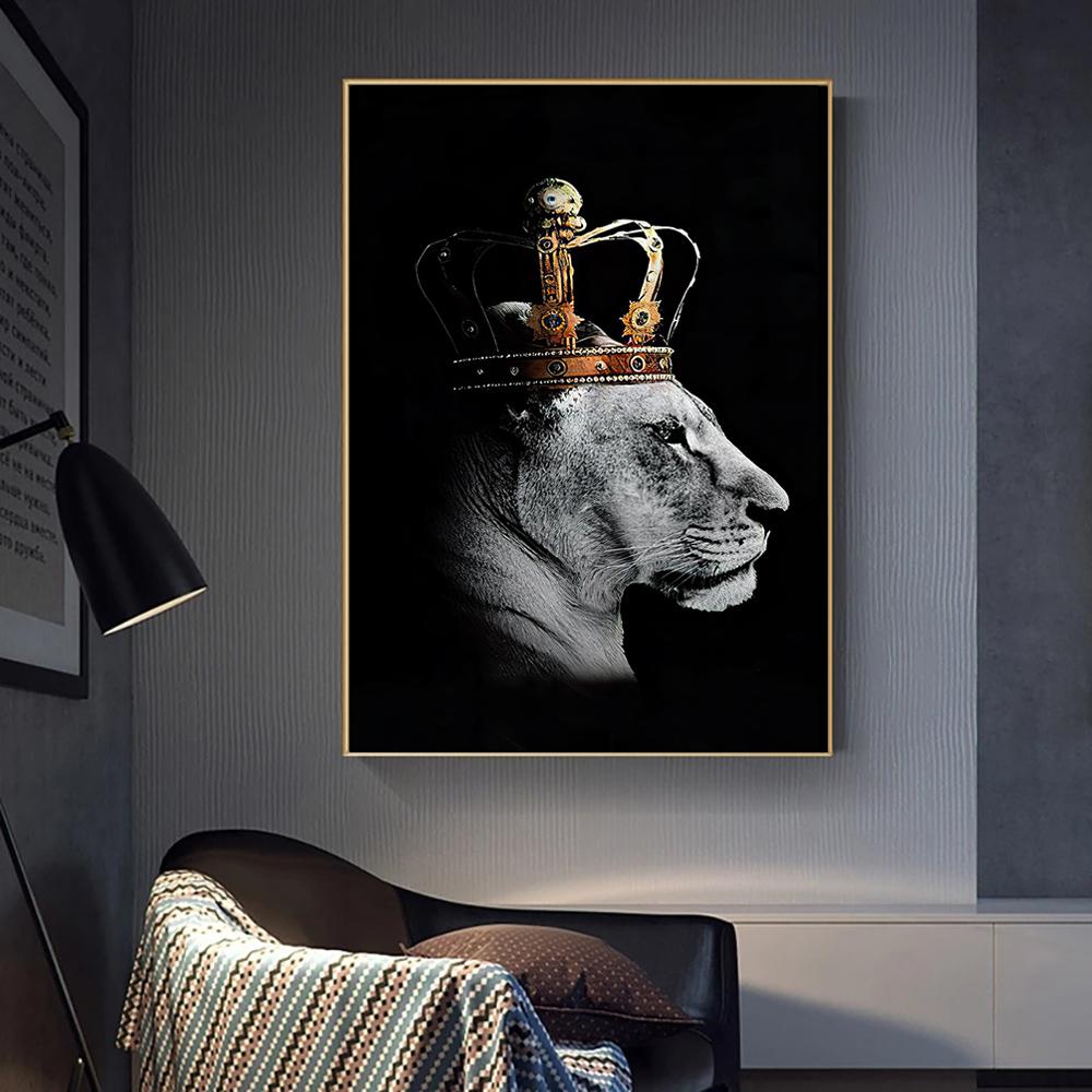 Black Lion King and Lioness Queen Poster Prints Animal Wall Art Picture Canvas Painting Home Decoration for Living Room