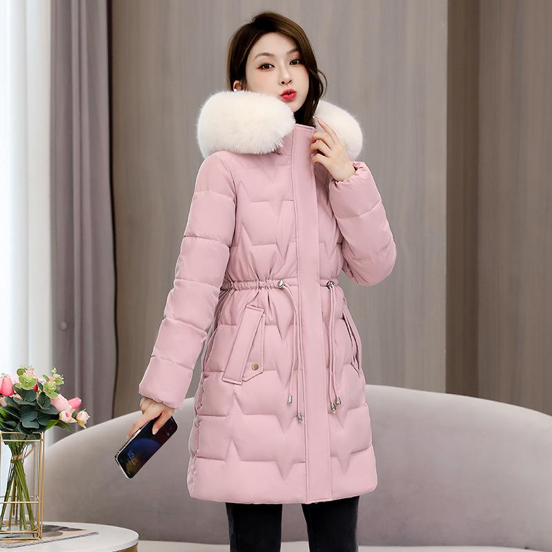 New cotton-padded clothes women's winter medium and long slim and thin white big fur collar thickened coat cotton-padded jacket batch
