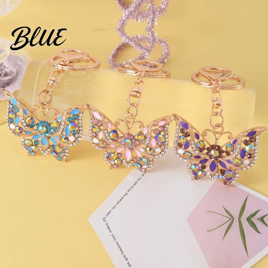 Rhinestone Keychain Butterfly Sparkly Charm with Keyring Dazzling Elegant Enamel