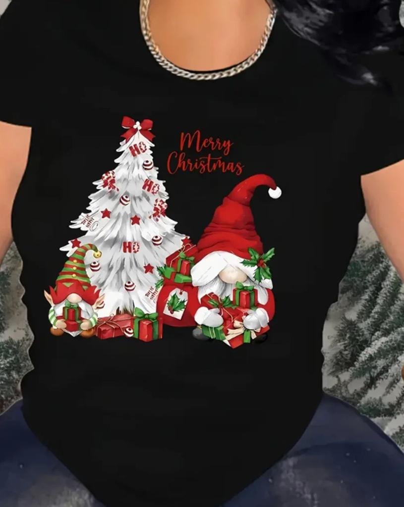 Merry Christmas Tee Casual Loose Fit Christmas Tree Gnome T-shirt