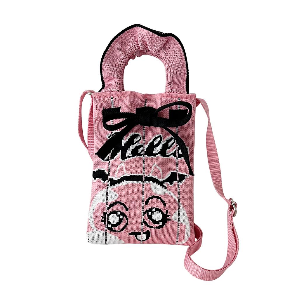 Нишевый дизайн Милая мультяшная мини-вязаная сумка для мобильного телефона Универсальная маленькая портативная сумка-мессенджер для поездок на работу Маленькая квадратная сумка