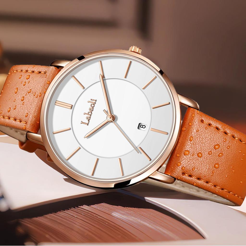 Simple Fashion Casual Business Watch Japanese Quartz Movement 40mm Dial Genuine Leather Band Unisex Band Rose Gold Case White Men's Ultra-thin 6.5MM