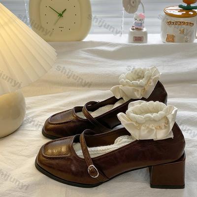Женские винтажные туфли Мэри Джейн с квадратным носком, весенние, неглубокие, женские, элегантные туфли на квадратном каблуке в британском стиле, одинарные туфли, лодочки