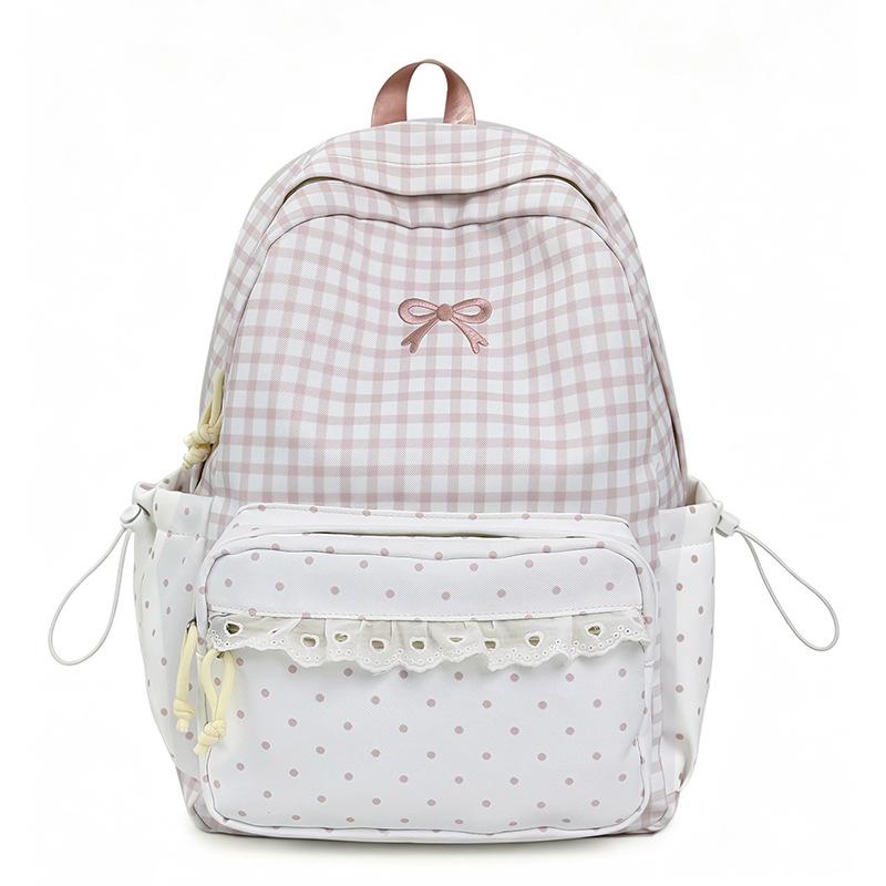 Schoolbag Japanese ins High-value girls backpack Large capacity backpack Lace lace plaid Junior high school student schoolbag