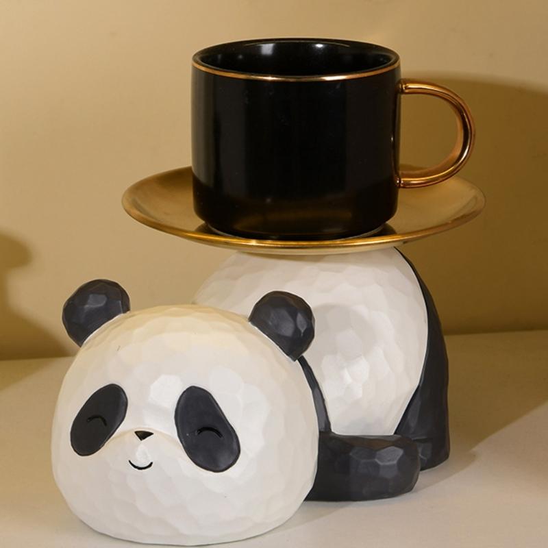 Decorative Panda Resins Statue with Storage Tray for Key and Trinkets Animal Sculpture Entryway Living Room Table Decors
